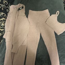 Fashion Nova Pink Cardigan Sweater Set Cozy Knit 3 piece set