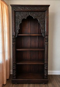 Ornate Carved Wood Architectural Bookcase / Display Cabinet
