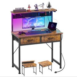 Gaming Desk with outlets, drawers, backboard to hang things, and LED - NEW