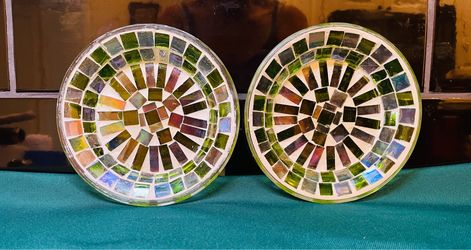 Very pretty set of 2 glass tile mosaic coasters/ votive holders
