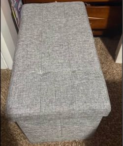 Ottoman style Fabric Storage Bin with lid that split opens and can be taken off fully too!