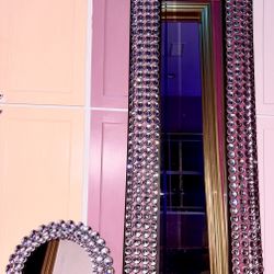 63” Boho glam crystal mirror set ✨ rainbow reflections + matching round mirror