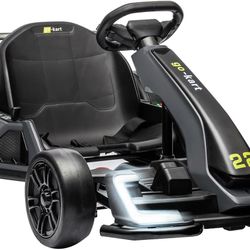Go Karts for Kids,24V Electric Go Kart With 2 * 150W Powerful Motors,8mph Max Speed,Max Load 110lbs,W/Button Start,Lights,Safety Belt, Music Age 6-12-