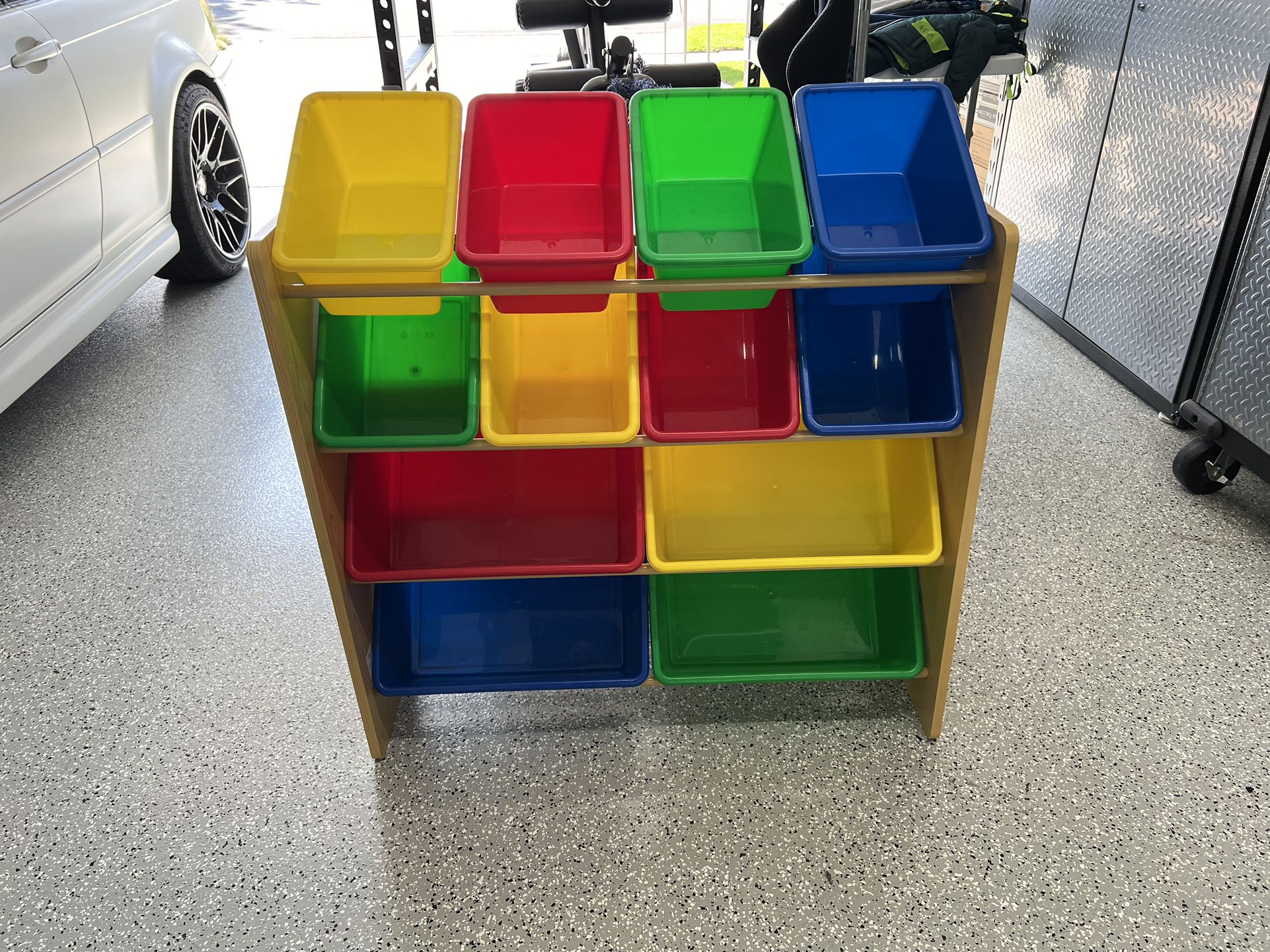 Children Kids Toy Storage Organizer with 12 Plastic Bins 