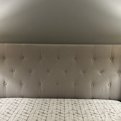 Upholstered Tufted Queen BED FRAME (nailhead) + Mattress + Box Spring