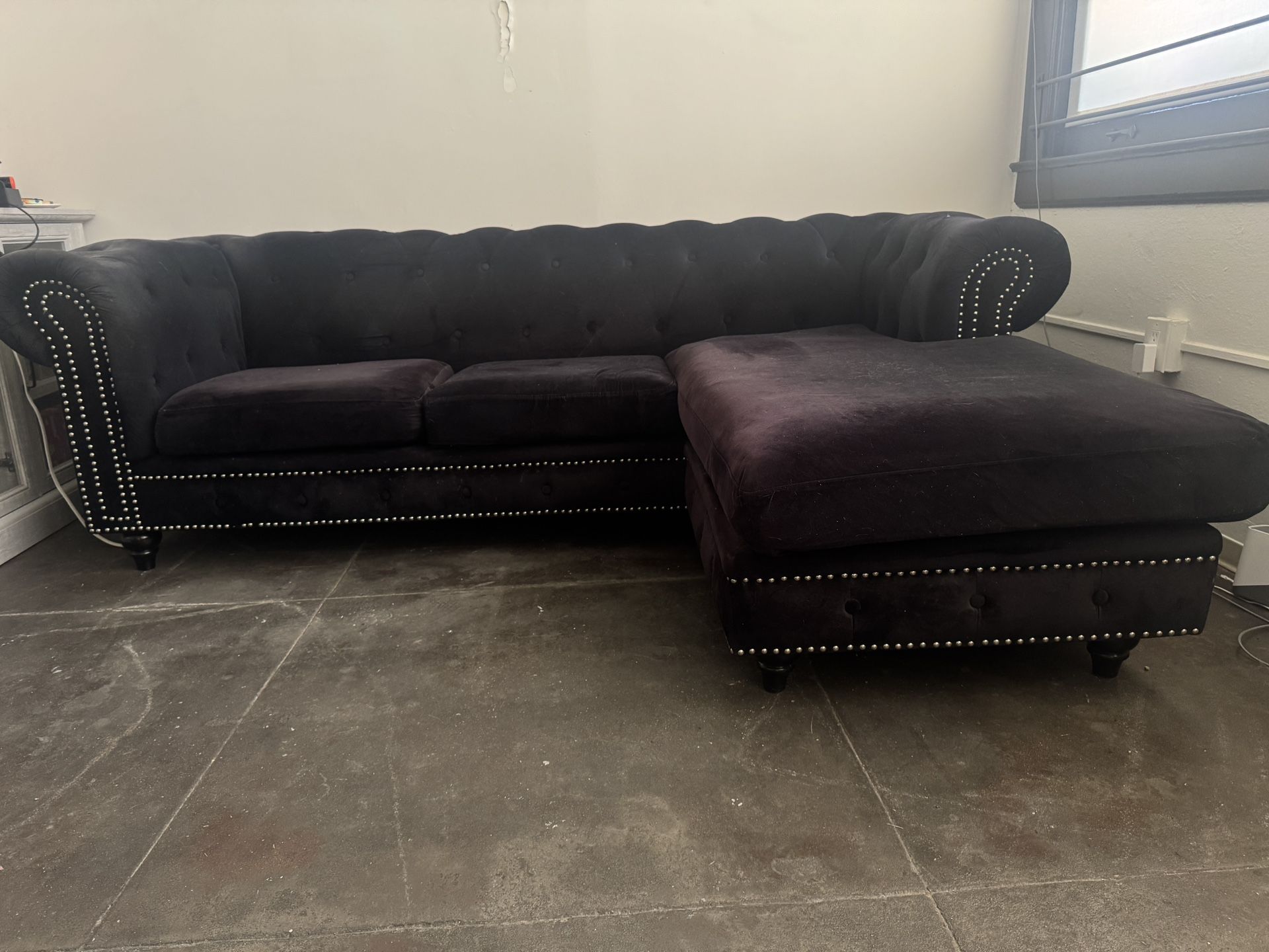 Black Velvet With Metal Studs Chesterfielf Couch With Chaise $300 OBO