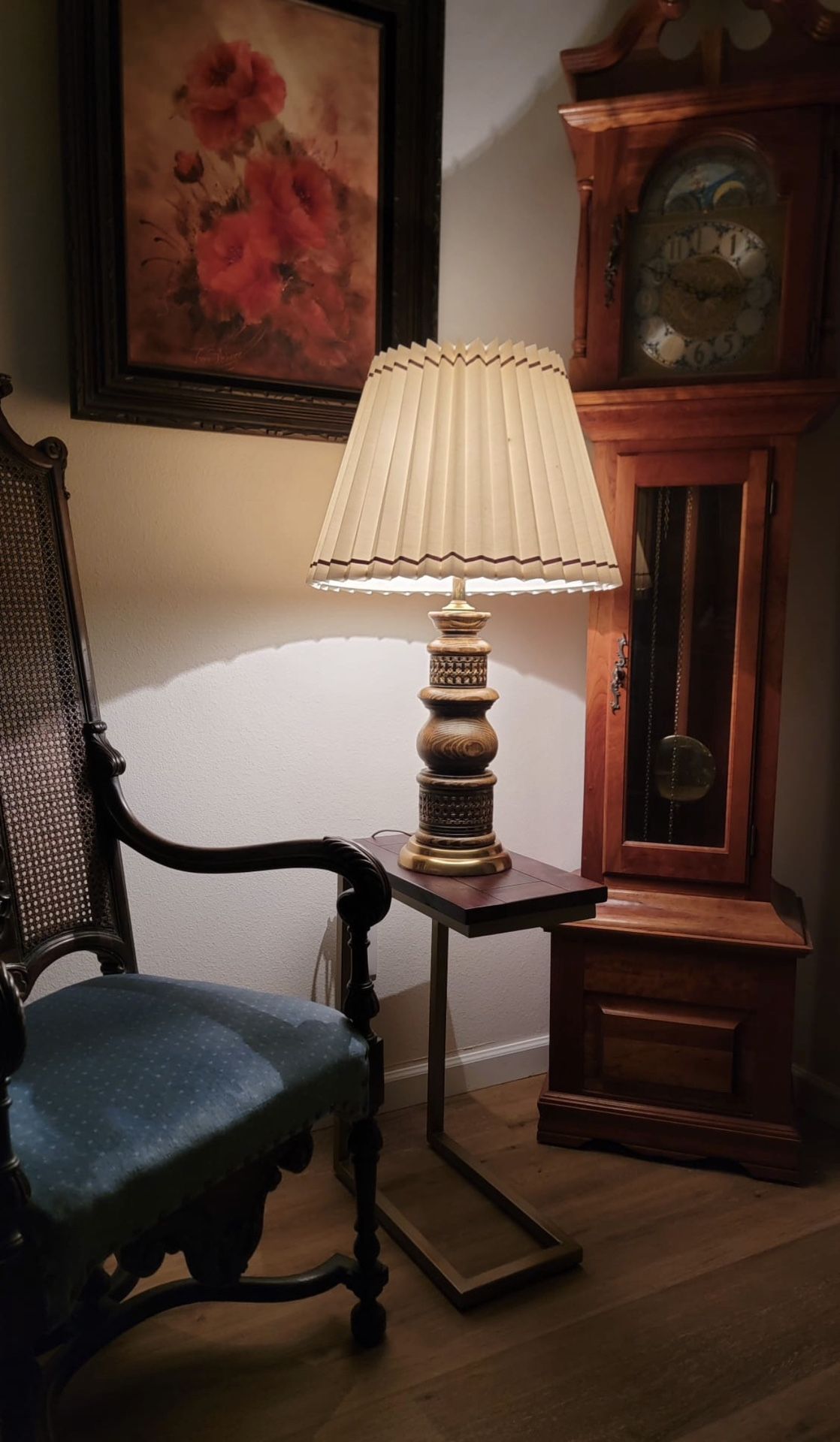 mid-century modern James Mont-style brass and wood table lamp