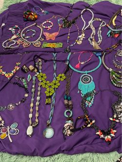 HUGE lot of vintage boho jewelry necklaces rings bracelets