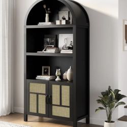 Arched Storage Cabinet with 2 Rattan Doors, 59”