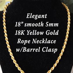18K Solid Gold 5 mm 18” Necklace