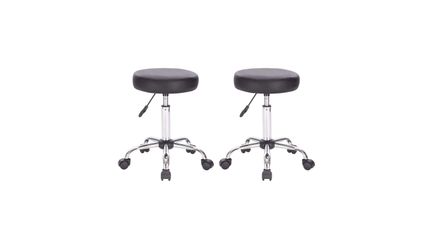 Set of 2 Black Adjustable Height Pneumatic Round Roller Stools with Chrome Base