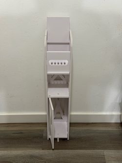 Slim White Bathroom Storage Cabinet Tower