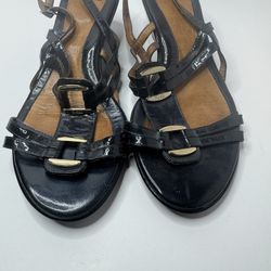 Sofft Black Leather Strappy Wedge Sandals Size 10M 