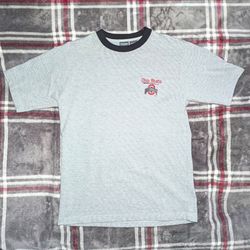 VTG Ohio State T Shirt Mens Large Gray & Ribbed Collar Embroidered Pro Edge Y2K
