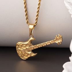 Guitar Music Pendant Chain New Gold 