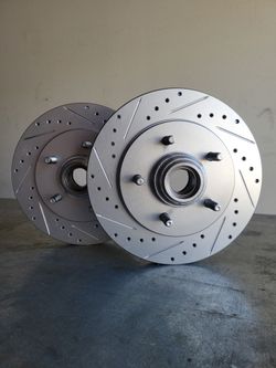 2002 Ford Expedition RWD Front Drilled & Slotted Rotors Silver Coated 