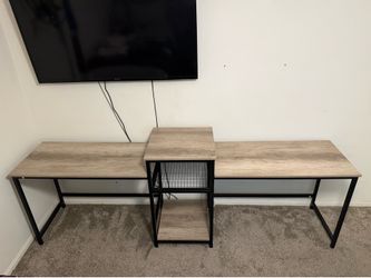 Double connected office desks - tan color