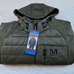 Merrell Men's Hooded Mixed Media Puffer Softshell Jacket Size L