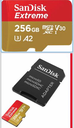 SANDISK 256GB Extreme microSDXC UHS-I Memory Card with Adapter - C10, U3, V30, 4K, 5K, A2, Micro SD Card - SDSQXAV-256G-GN6MA