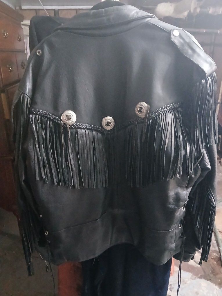 Black Leather Jacket w/ fringes