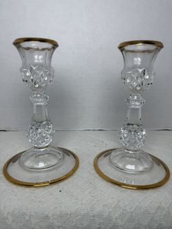 Vintage Cristal d'Arques "Longchamp" candleholders Pair of single-light candlesticks.
