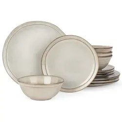 Brand New In Box 12-Piece Stoneware Scratch Resistant Plates and Bowls Dinner Set