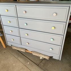 Gray Dresser wood - 8 drawers 49.5 inches wide/. 36 inches high /. 17.5 inches with mirror