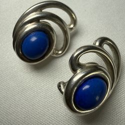 Tiffany Co Sterling Silver Blue Lapis Lazuli Clip on Earrings w 14k post