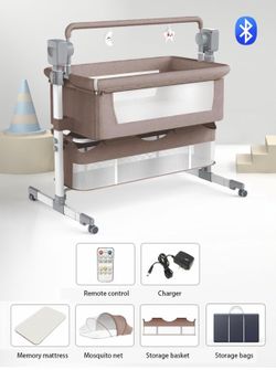 Bassinet for Baby - Multifunctional with Bluetooth - Khaki color