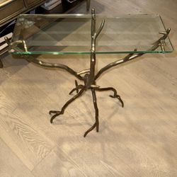 Bronze Branch Sculptural Side Table w/ Glass Top – Modern Artistic Console