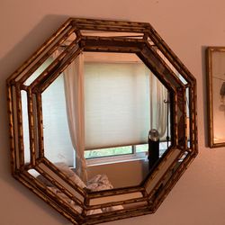 Hollywood Regency Gold Faux Antique Bamboo Mirror 