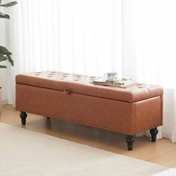 43 Inch Storage Ottoman, Tufted Ottoman with Storage Upholstered Entryway Bench for Living Room, Bedroom, Modern Entryway Benches