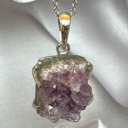 Unique Geode Amethyst Sterling Silver Pendant and 20" Stainless Steel Necklace