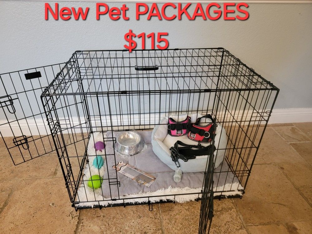 Brand New L'XL Dog Cage Up To 70lbs $60/ New Pet Bundle With Crate 2 BOWLS 2 TOYS HARNESS LEASH Bed & More $115 / 2 Door Folding Dog Kennel Jaula  