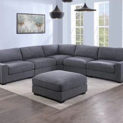Gray Corduroy Sectional Sofa 