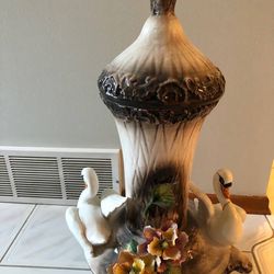 Vintage capodimonte vase with swans (23” tall)