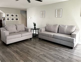 Modern Light Gray Sofa & Loveseat Set + Table (Delivery Available)