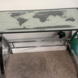 Glass Top Desk / Table with World Map Design 
