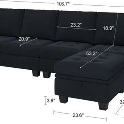 Velvet L Shaped 4-seat Reversible Sectional Sofa Couch With Convertible Storage Ottoman Nee