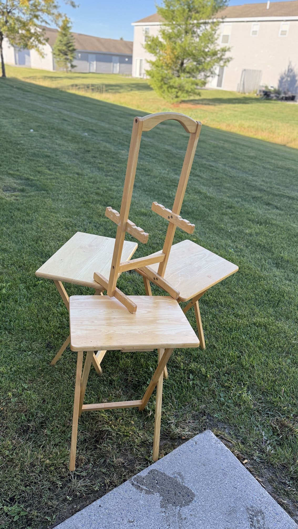 “Set of 4 Folding Wooden TV Trays + Stand – Snack Tables”
