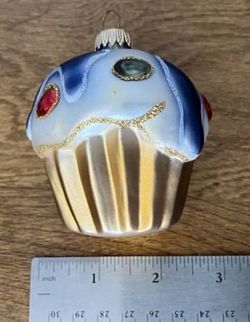 Fun Blown Glass Cupcake or Muffin Hand Painted Christmas Tree Ornament