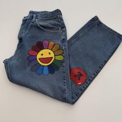 Jeans hand-painted customized 34 X 30