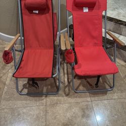 2 Folding Backpack Armrests Beach Chairs 