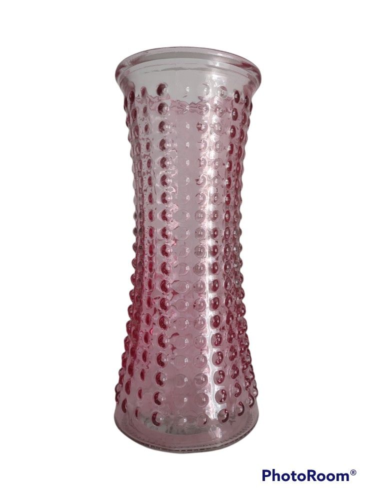 Vintage 70s Pink Hobnail Glass Vase
