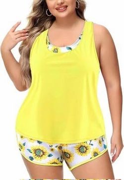 Women Plus Size 3 Piece Tankini Swimsuits Athletic Bathing Suits （Size ：20w)