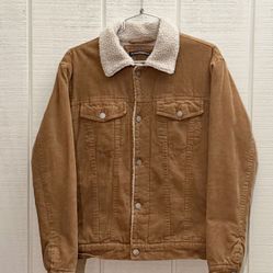 Brandy Melville Trucker Jacket Coat Brown Corduroy Sherpa Lined Size Small Y2K