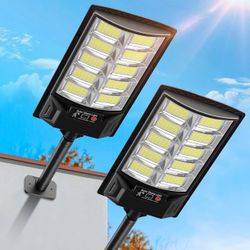 Solar Lights Outdoor, IP66 Waterproof LED Street Light Outdoor Motion Sensor with Remote, 6000K Dusk to Dawn Solar Security Flood Lights for Outside P