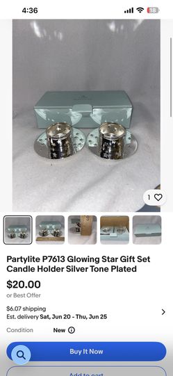 PartyLite Glowing Star Gift Set P7613 New in Box Retired Silver Chrome Star Tealight Candle Holders