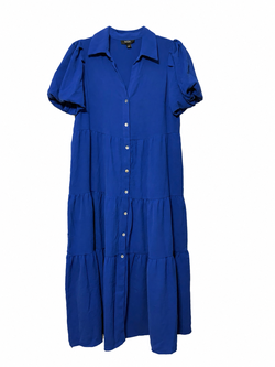 MSK Women’s Small Royal Blue Tiered Button-Front Maxi Dress Puff Sleeve
