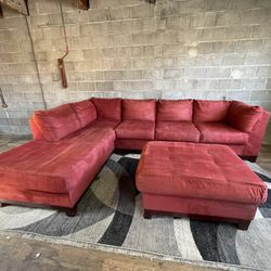 Red Sectional Couch W Ottoman “WE DELIVER”